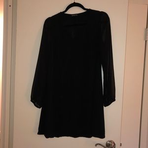 Express sheer sleeve little black shift dress
